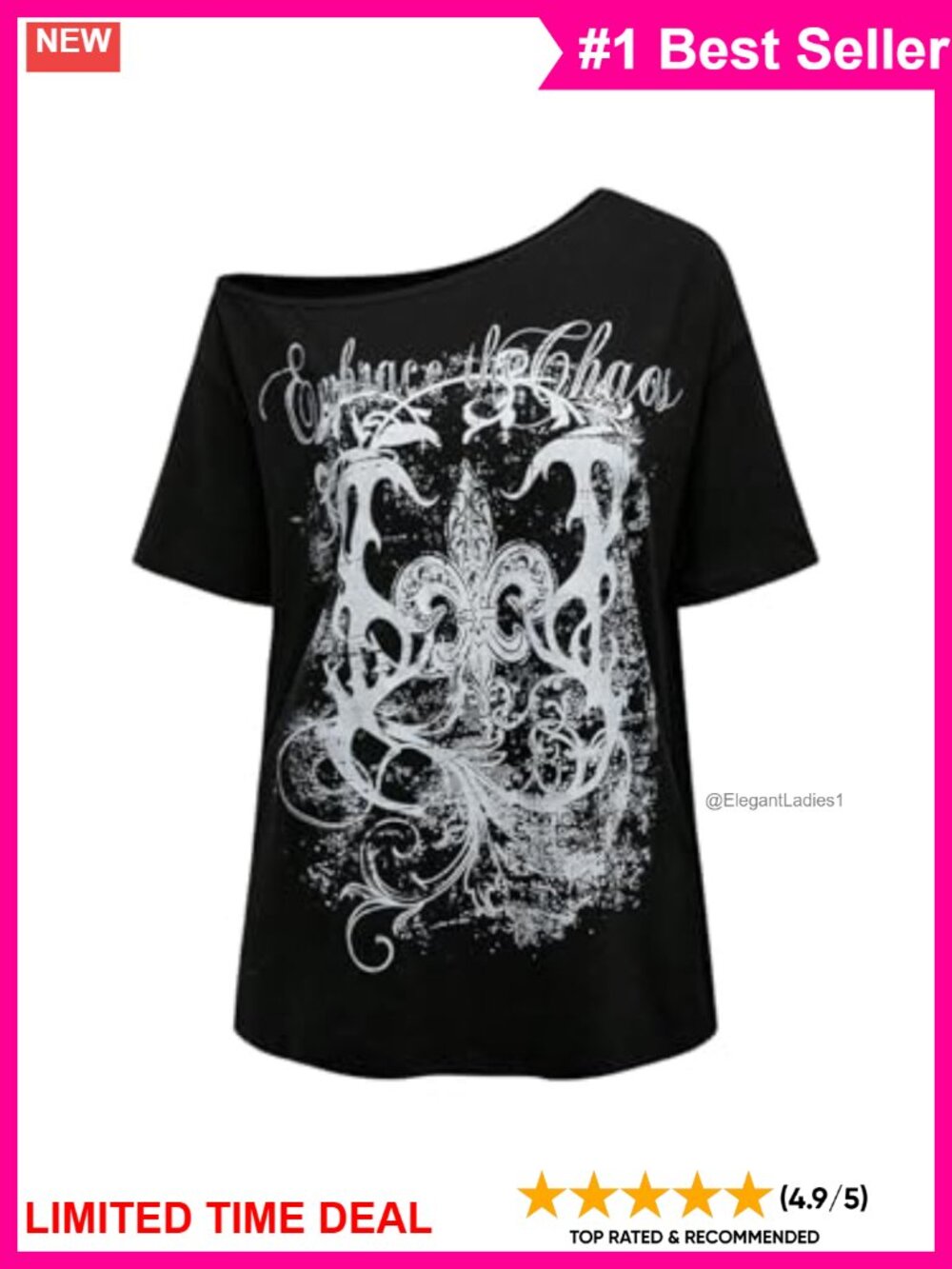Off Shoulder Graphic Tee Drop Shoulder Short Sleeve Y2K Gothic Top